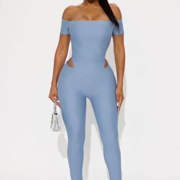 Fashion Nova Pants - Isla Double Lined Jumpsuit - Dusty Blue - XS